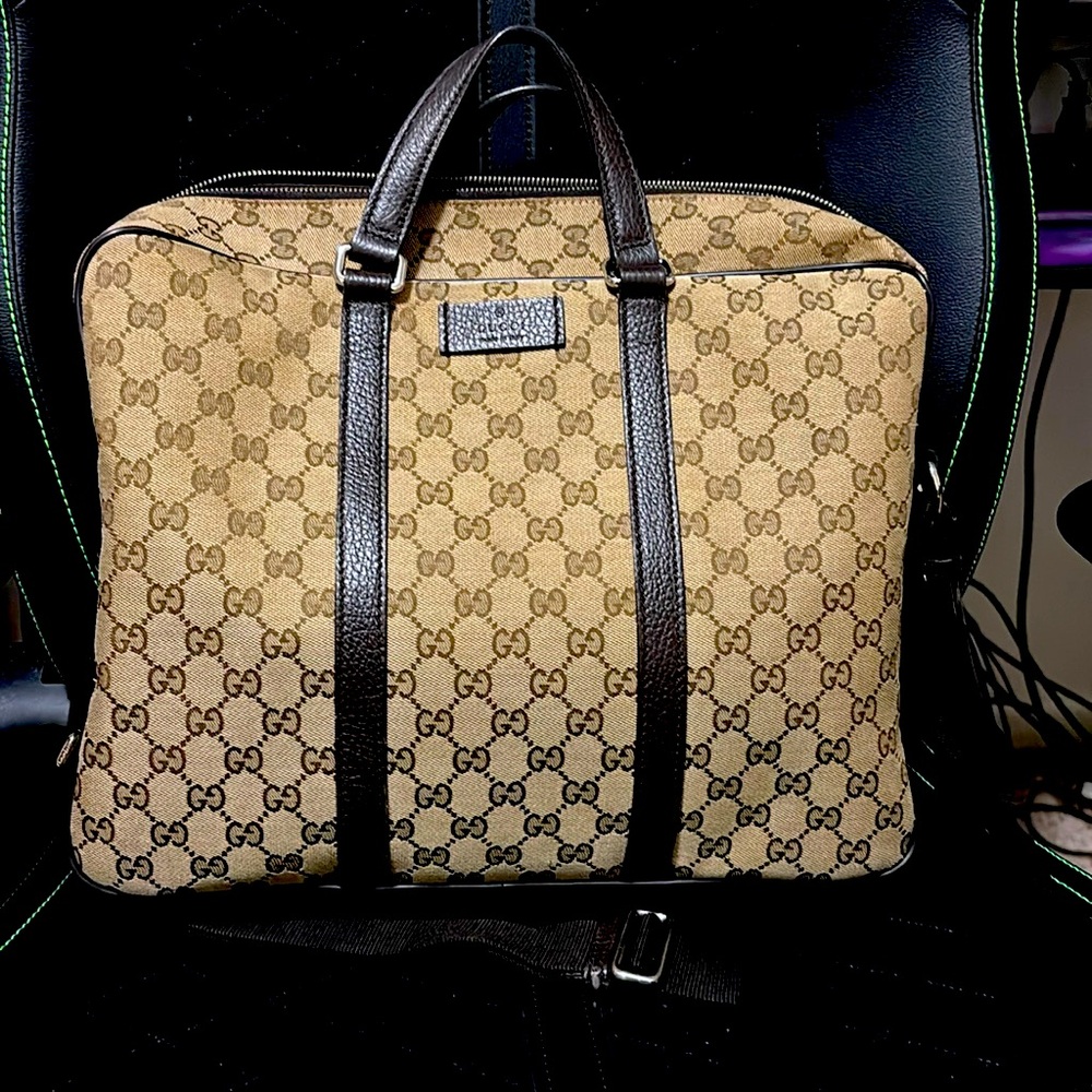 Authentic Gucci Business bag Brown Canvas Briefcase Laptop Fits 14/17”